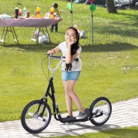 HOMCOM Patinete Scooter para Niños de +5 Años con Neumáticos Inflables Grandes de 16 Pulgadas con Frenos y Manillar Ajustable en Altura 143x58x92-100 cm Negro(m-10)