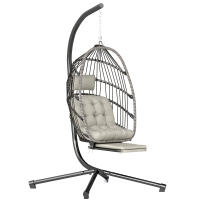 Outsunny Fauteuil suspendu avec support, chaise suspendue pliante avec repose-pieds rétractable, gris clair