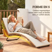 Outsunny Bain de soleil en résine tressée transat de jardin design en S courbe naturelle structure robuste acier coussin crème(m-4)