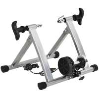 HOMCOM Rodillo de Bicicleta Entrenamiento Plegable con Resistencia Magnética Ajustable de 5 Niveles para Ruedas de 700C o 26-28 Pulgadas para Interior 54,5x47,2x39,1 cm Plata(m-11)