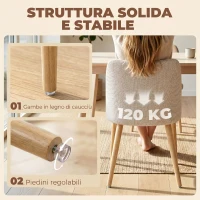 HOMCOM Set di 2 Sedie da Pranzo in Tessuto Effetto Lino e Legno di Caucciù, Seduta Imbottita, Schienale Curvo, Crema(m-7)