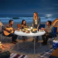 Outsunny Tavolo da Campeggio Pieghevole Rotondo in Metallo e HDPE, 120x120x74 cm, Bianco(m-9)