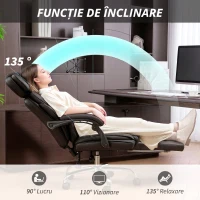 HOMCOM Scaun de Birou din Piele PU cu Suport pentru Picioare, Tetieră Reglabilă și Suport Lombar, Negru(m-6)
