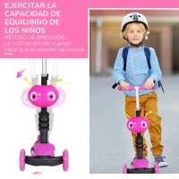 HOMCOM 3 en 1 Patinete para Niños de +18 Meses Scooter de 3 Ruedas con Asiento Extraíble Manillar Mango de Empuje Altura Ajustable 62x25x72,5 cm Rosa(m-8)