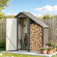 Outsunny Holzlager für draußen mit Werkzeugschrank, 0,77 m², 150x66x162 cm, aus verzinktem Stahl, Dunkelgrau(m-3)