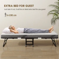 HOMCOM Folding Bed with 10cm Mattress, Portable Foldable Guest Bed with Sturdy Metal Frame on Wheels(m-4)