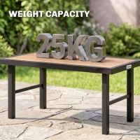 Outsunny Metal Garden Coffee Table, Outdoor Side Table with SPC Woodgrain Tabletop for Outside, Garden, Balcony, Porch, 100 x 53 x 46cm, Brown(m-6)