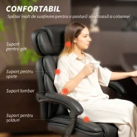 HOMCOM Scaun de Birou din Piele PU cu Suport pentru Picioare, Tetieră Reglabilă și Suport Lombar, Negru(m-4)