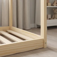 HOMCOM Single Bed Frame, House Scandinavian Wooden Bed Frame for 90W x 190Dcm Mattress, Pine Wood Bed Base, Natural Wood Finish(m-9)