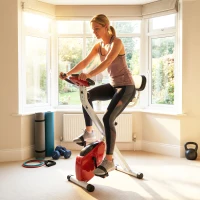 Vélo d'appartement pliable- Collaboration Aosom.fr x FFHandball - 8 niveaux de résistance, dossier selle réglable, rouge(m-10)