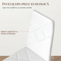 HOMCOM Set de 6 Scaune de Dining Moderne cu Spătar Înalt din Piele Ecologică și Oțel, 41x50x97 cm, Alb(m-5)