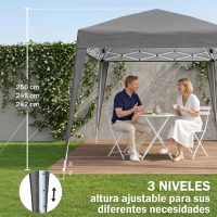 Outsunny Carpa Plegable 2,4x2,4 m, Pop-up, Cenador Pabellón de Jardín, Altura Ajustable con Bolsa de Transporte, Anti-UV, Impermeable, Gazebo para Camping, Fiestas, Exterior, Gris(m-7)