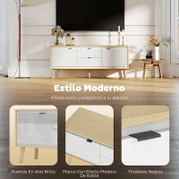 HOMCOM Mueble de TV Moderno de 2 Puertas 2 Cajones Orificios y Estantes Extraíbles 120x35x50 cm Blanco Brillo y Roble(m-5)