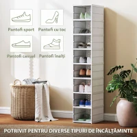 HOMCOM Dulap pentru pantofi cu 8 compartimente suprapozabile și pliabile, cu panou transparent, alb(m-6)