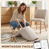 HOMCOM Set di 2 Sedie da Pranzo in Tessuto Effetto Lino e Legno di Caucciù, Seduta Imbottita, Schienale Curvo, Crema(m-9)