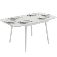 Outsunny Table de Jardin Rectangulaire pour 4-6 Personnes, Plateau en WPC et Cadre en Métal, Pieds Réglables, 140x80x75cm, Blanc(m-12)