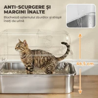 PawHut Litieră Închisă pentru Pisici din Oțel Inoxidabil, 52 L, cu Capac Rabatabil, Ușă Dublă și Lopățică, Alb(m-5)