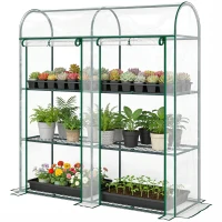 Outsunny Serre de Jardin avec étagères 3 niveaux, Petite Serre en Bâche PVC et Châssis Acier, 2 Portes Roulantes, Transparent(m-12)