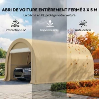 Outsunny Tente de garage résistant à l'eau protection UV UPF 30 + parois latéraux amovibles 5 x 3 m beige(m-4)