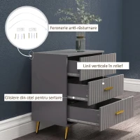HOMCOM Comodă modernă cu 3 sertare din lemn și aluminiu, 60x40x71,5 cm, auriu și gri închis(m-6)
