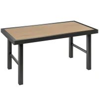 Outsunny Metal Garden Coffee Table, Outdoor Side Table with SPC Woodgrain Tabletop for Outside, Garden, Balcony, Porch, 100 x 53 x 46cm, Brown(m-1)