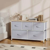HOMCOM Cómoda con 5 Cajones de Tela Cómoda para Dormitorio Marco Metálico 100x30x54 cm Gris(m-10)