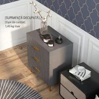HOMCOM Comodă modernă cu 3 sertare din lemn și aluminiu, 60x40x71,5 cm, auriu și gri închis(m-7)