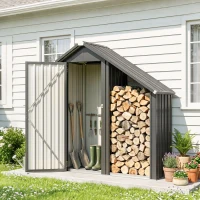 Outsunny Holzlager für draußen mit Werkzeugschrank, 0,77 m², 150x66x162 cm, aus verzinktem Stahl, Dunkelgrau(m-5)
