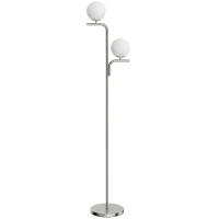 HOMCOM LED Floor Lamp, Modern Standing Lamp with 3 Colour Temperatures, Globe Glass Shades and Foot Switch, Silver Tone(m-1)