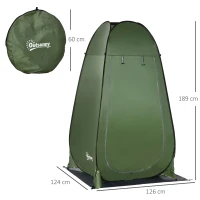 Outsunny Tenda Doccia da Campeggio e Spiaggia con Porta a Cerniera e Borsa di Trasporto, 126x124x189 cm, Verde Scuro(m-3)