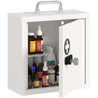 HOMCOM Wall Mount Medicine Cabinet with Combination and Key Lock, 2 Tier Stainless Steel First Aid Cabinet, White(m-14)