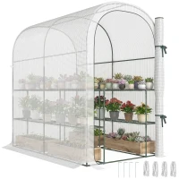 Outsunny Serre de jardin avec étagères, 123x187x189cm, petite serre avec porte enroulable, bâche PE haute densité 140 g/m², blanc(m-11)