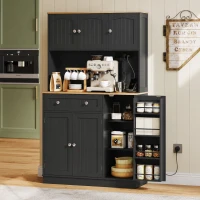 HOMCOM Credenza alta da cucina con 6 ante, piano di lavoro e stazione di ricarica, nero(m-2)