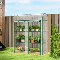 Outsunny Serre de Jardin avec étagères 3 niveaux, Petite Serre en Bâche PVC et Châssis Acier, 2 Portes Roulantes, Transparent(m-2)