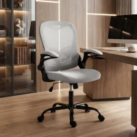 HOMCOM Cadeira de Escritório Ergonômica Poltrona em Malha Apoios de Braço Rebatíveis Altura Regulável Função de Inclinação Cinza(m-4)