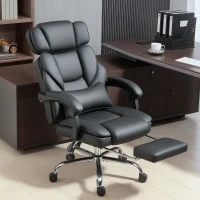 HOMCOM Scaun de Birou din Piele PU cu Suport pentru Picioare, Tetieră Reglabilă și Suport Lombar, Negru(m-8)