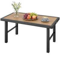 Outsunny Metal Garden Coffee Table, Outdoor Side Table with SPC Woodgrain Tabletop for Outside, Garden, Balcony, Porch, 100 x 53 x 46cm, Brown(m-15)