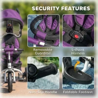 HOMCOM Triciclo Evolutivo para Niños +12 Meses con Toldo Plegable Mango de Empuje Telescópico y Cinturón de Seguridad Violeta(m-8)