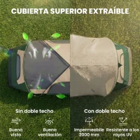 Outsunny Tienda de Campaña Plegable con 2 Habitaciones y Bolsa de Transporte Impermeable  450x215x180 cm Verde Oliva y Marrón(m-4)