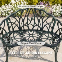 Outsunny Banc de jardin en aluminium moulé, banc extérieur 2 places avec dossier tulipe, assise florale, 99x57x78cm, vert antique(m-4)