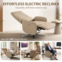 HOMCOM Poltrona Relax Elettrica Reclinabile a 160° Girevole con Poggiapiedi in Pelle PU, Presa USB, Marrone(m-4)