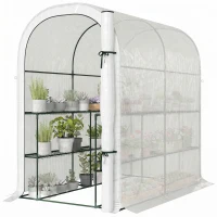 Outsunny Serre de jardin avec étagères, 123x187x189cm, petite serre avec porte enroulable, bâche PE haute densité 140 g/m², blanc(m-12)