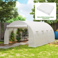 Outsunny Copertină pentru Seră din PE cu 8 Ferestre, Ușă Rulabilă și Margini Îngropate, 4x3x2 m, Alb(m-2)