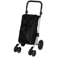HOMCOM Carrinho de compras, bolsa de 46 litros, carrinho dobrável com bolsa térmica, alça ajustável, estrutura de alumínio, Preto(m-7)