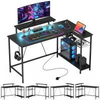 HOMCOM Reversible 'L' LED Light Gaming/Work Desk - Black(m-14)