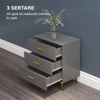 HOMCOM Comodă modernă cu 3 sertare din lemn și aluminiu, 60x40x71,5 cm, auriu și gri închis(m-4)