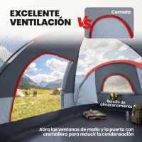 Outsunny Tienda de Acampada para 6 Personas Impermeable 3000mm+ con Bolsa de Transporte y Gancho 455x220x180 cm Gris(m-6)