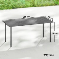 Outsunny Table de jardin pour 6 personnes, 165 x 80 cm, table à manger extérieure rectangulaire avec plateau à lattes en métal(m-3)