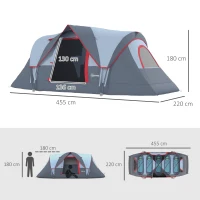 Outsunny Tenda da campeggio 4-5 posti idrorepellente con protezione UV, 4,5x2,2x1,8 m, grigia(m-3)