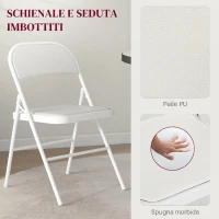 HOMCOM Set 4 Sedie Pieghevoli Imbottite in Finta Pelle PU e Metallo, 45x46x78 cm, Bianco(m-4)
